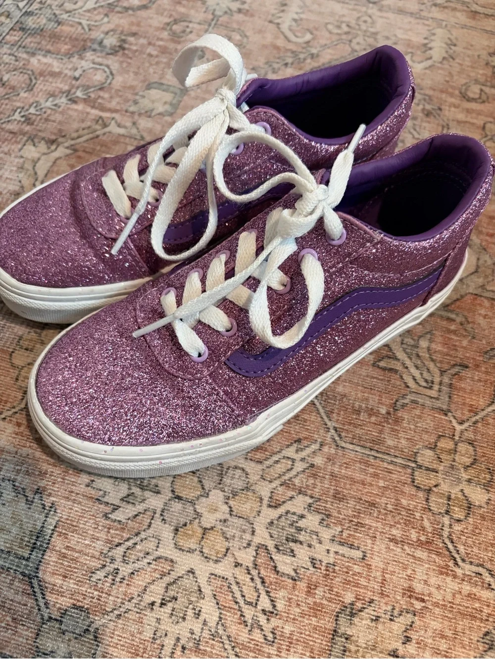 Vans Girls Purple Glitter Lace-Up Sneakers